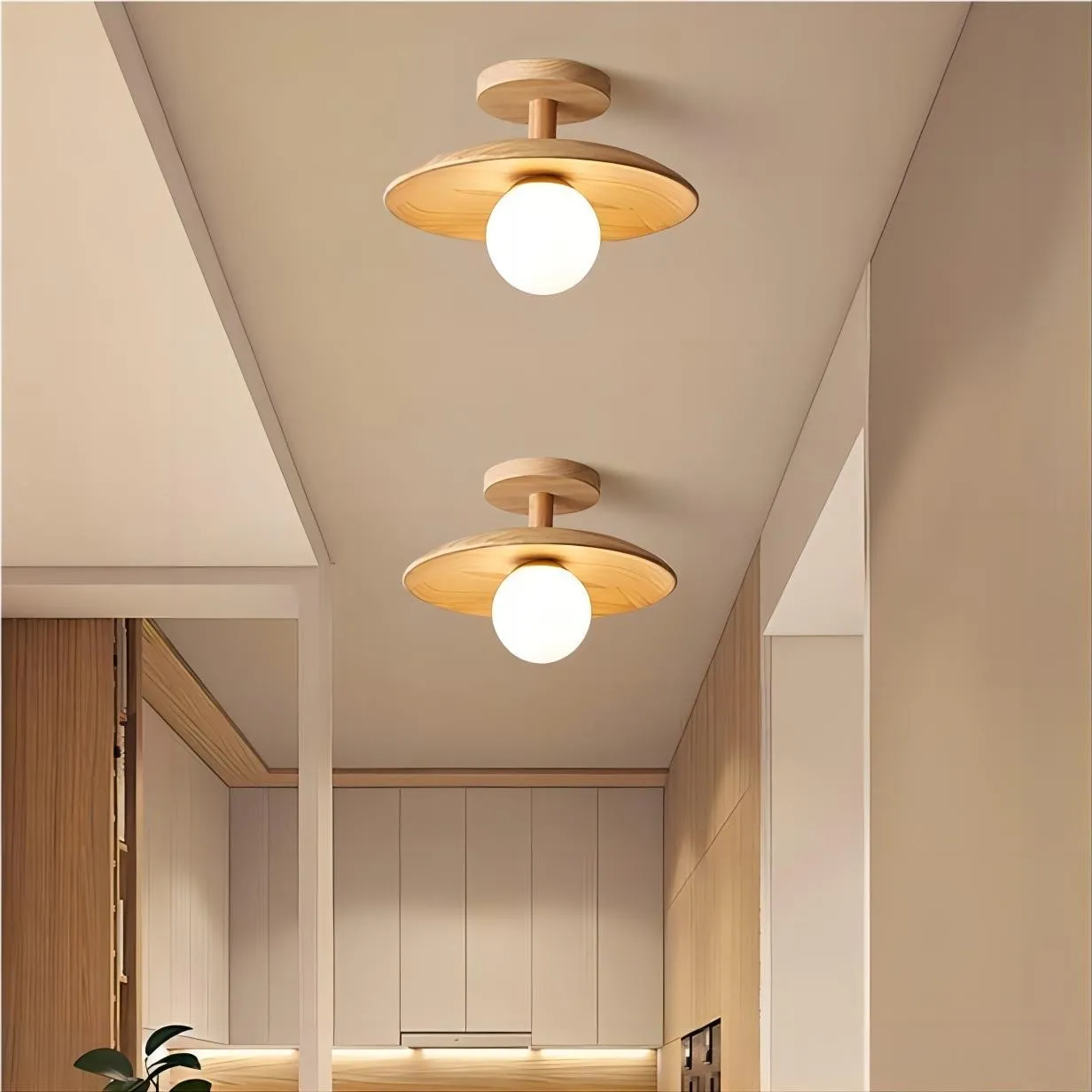 Rustieke Plafon houten glazen plafondlamp HL93