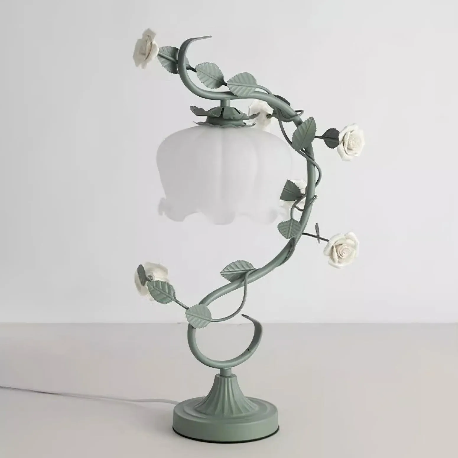 Groen Roze Wit Rozen Bloem Tafellamp HL767