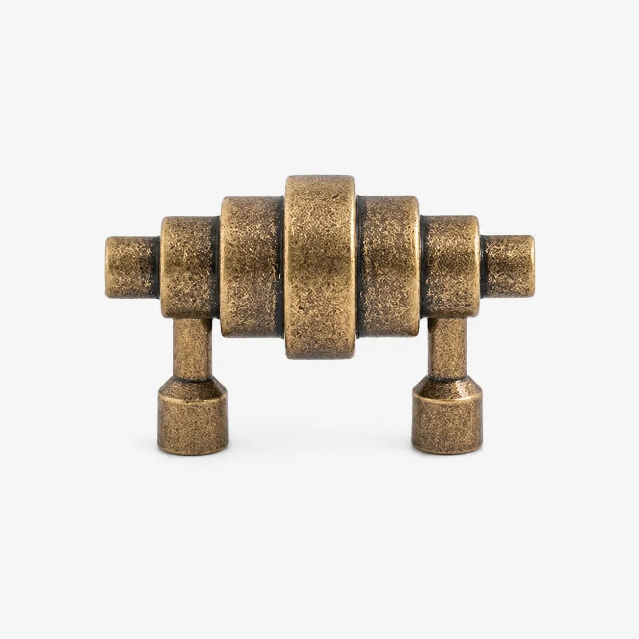 Antique brass cabinet pull with 1.26-inch center-to-center mounting