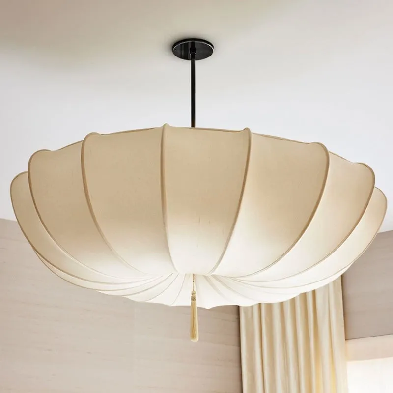 Traditionele Japanse ronde kroonluchter met ijzeren frame en stoffen kap, 3/5 lichts, voor de woonkamer HL1408