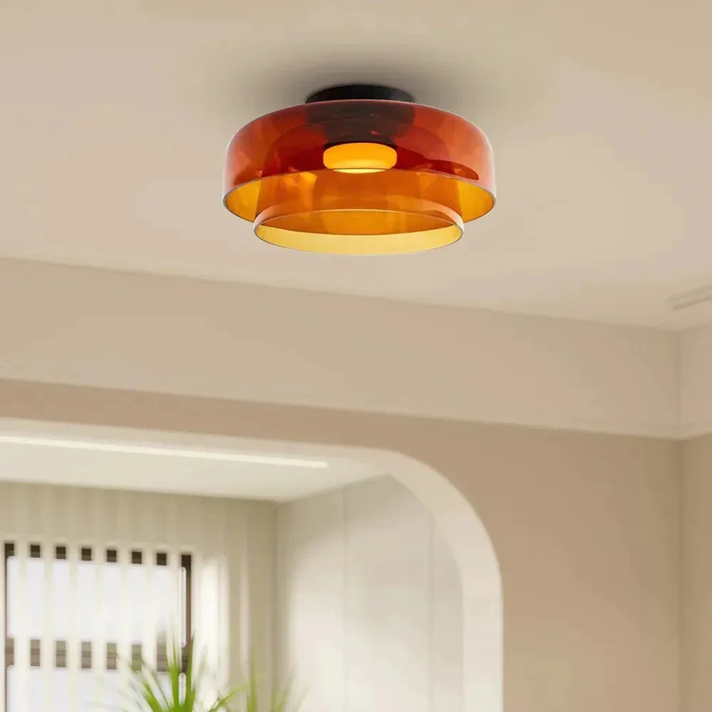 Scandinavische Glazen Schijf Plafondlamp - Noordse Macaron-stijl Lamp voor Woonkamers HL204