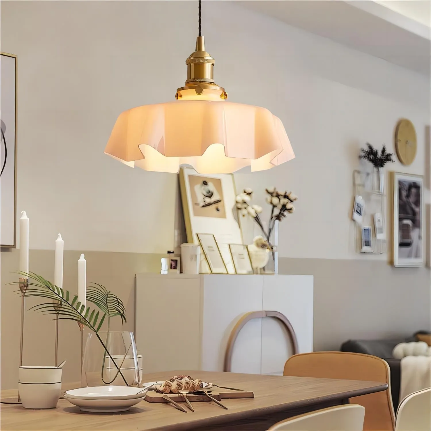 Retro Glazen Bloem Crème Hanglamp HL183