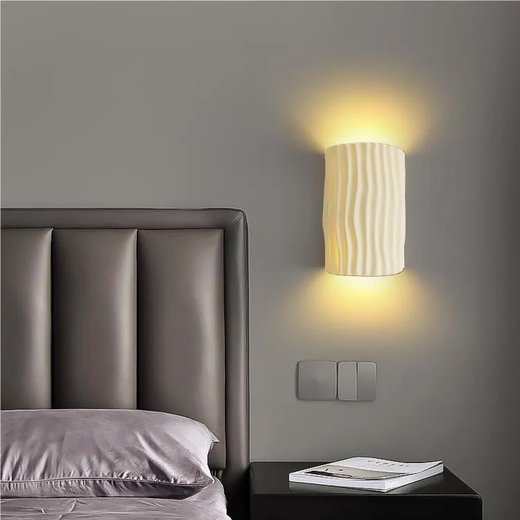 Cilinder geribbelde wandlamp van hars HL224