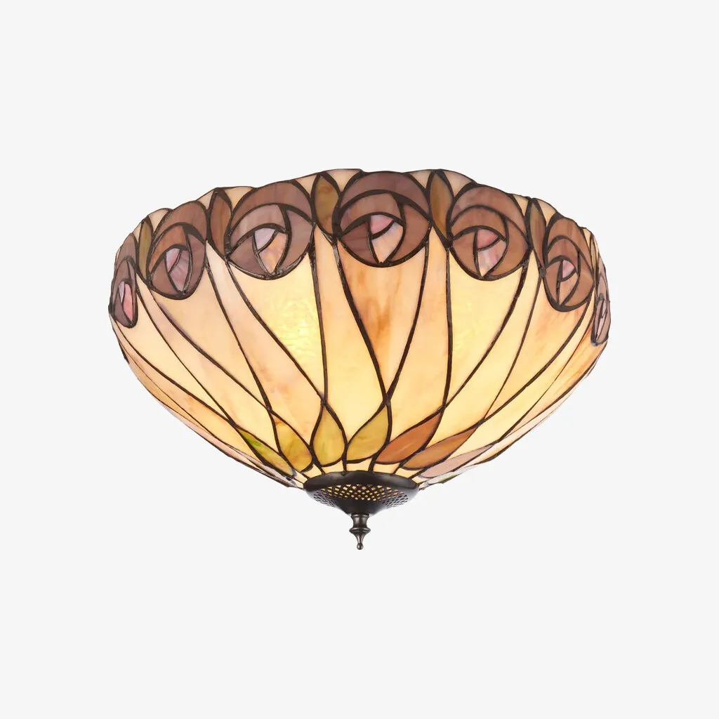 TF Hutchinson Tiffany Plafondlamp - Elegante vintage glazen lamp met bloemenmotief voor eetkamer of gang HL2251