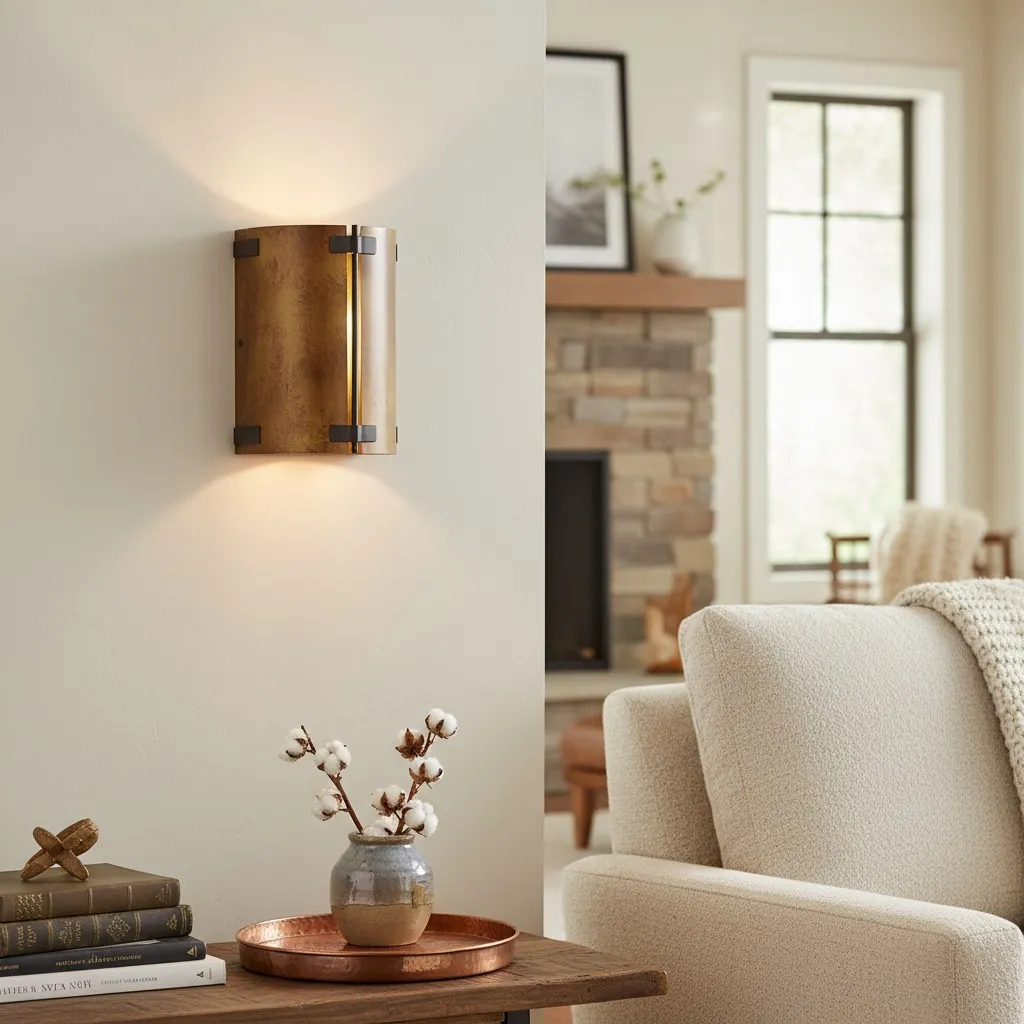 Rustivon rustieke wandlamp - gebogen metalen kap in vintage stijl voor de slaapkamer HL2430
