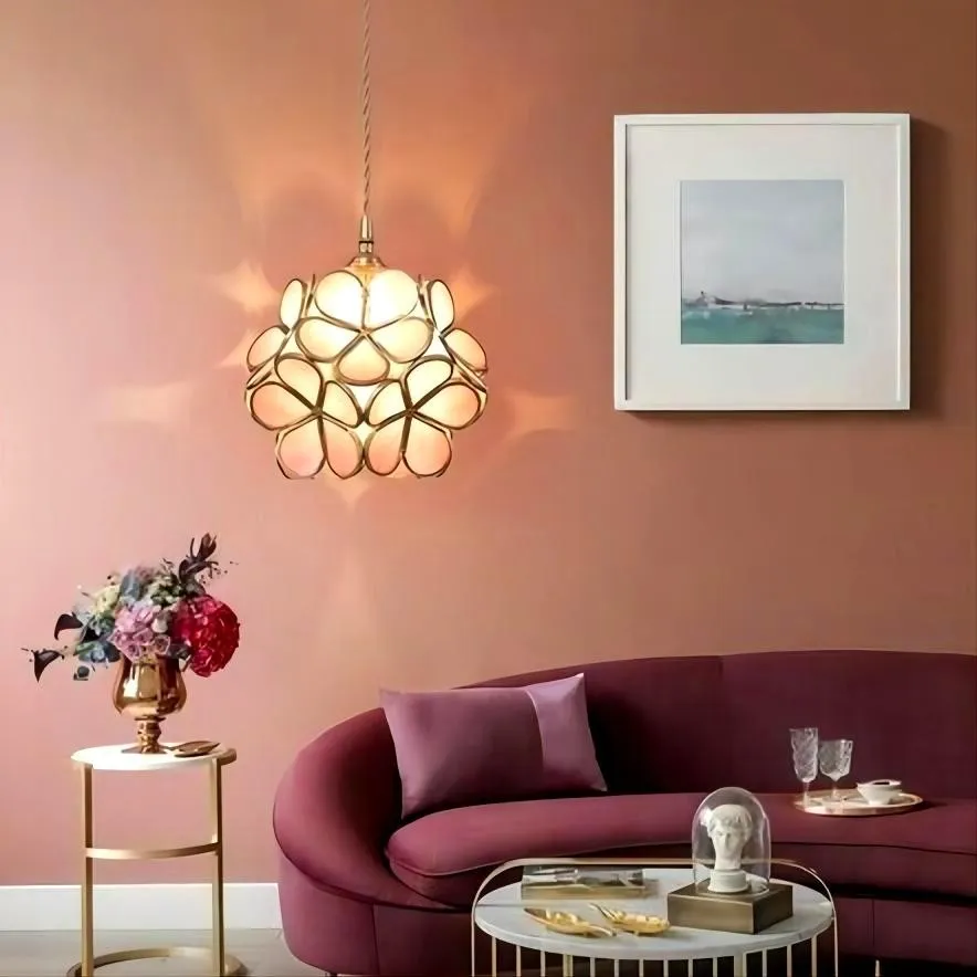 Romantische handgeblazen glazen bloemblad hanglamp HL47