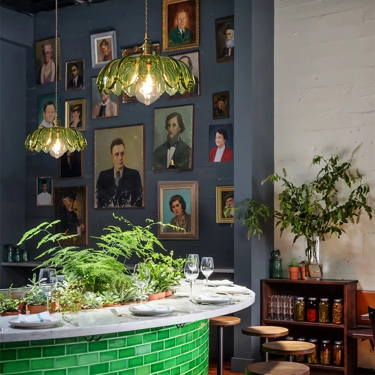 Vintage rustieke bloemblaadjesknoppen glazen hanglamp HL201