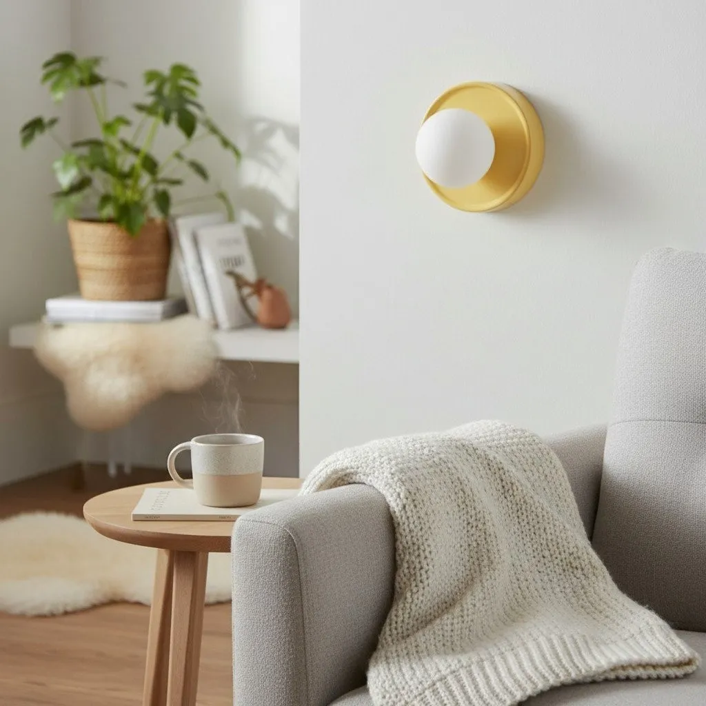 Solna ronde glazen wandlamp met keramische voet - minimalistische verlichting voor slaapkamer of hal HL1932