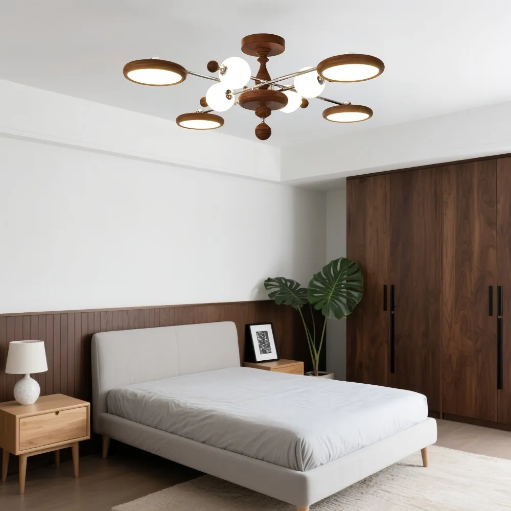 Walnoot Sputnik Plafondlamp - Retro Vertakte Lamp voor Slaapkamer HL1325