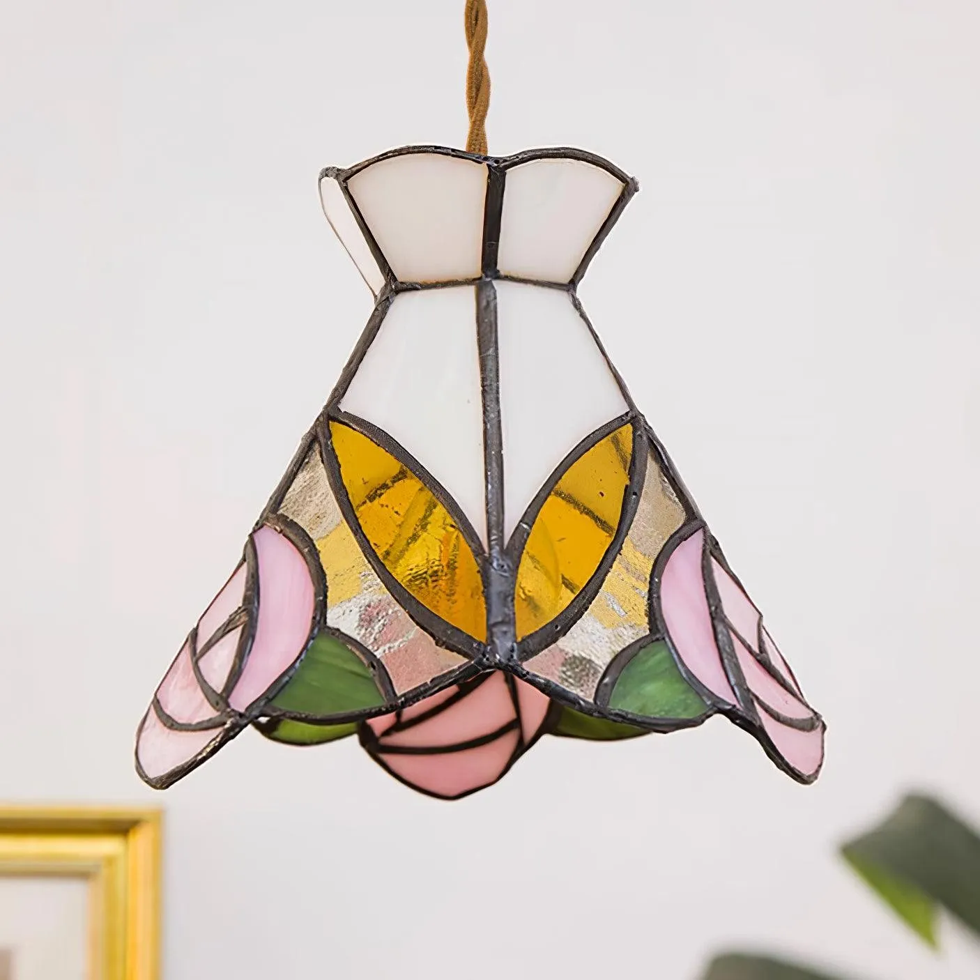 Franse Retro Rozen Glas-in-lood Hanglamp HL908