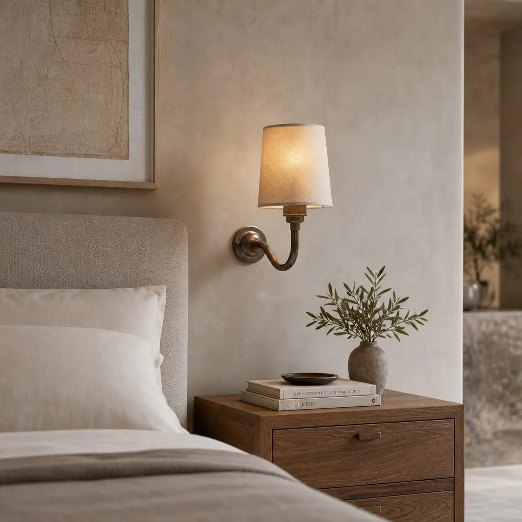 Vintage Cottaloy wandlamp met gebogen arm en stoffen bekleding voor de woonkamer of slaapkamer HL3579