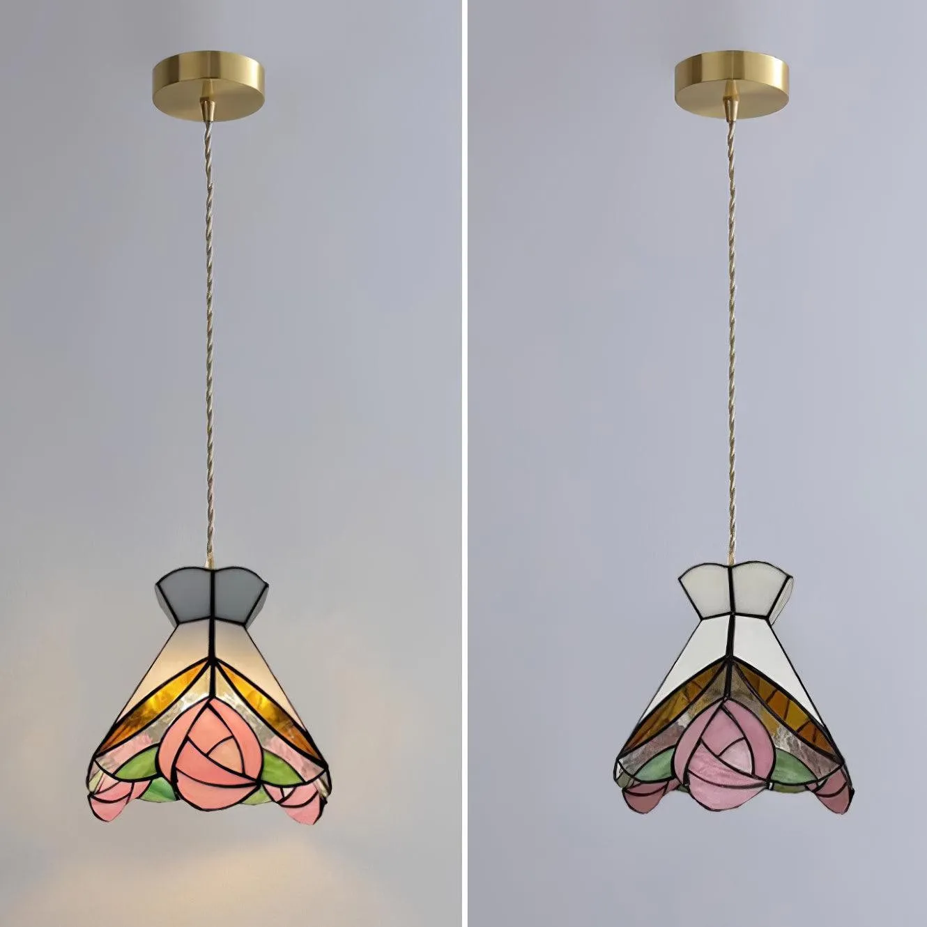 Franse Retro Rozen Glas-in-lood Hanglamp HL908