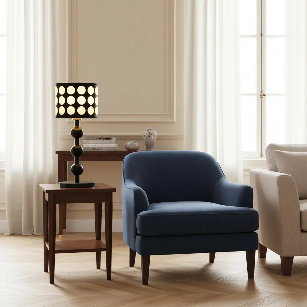Retro Tafellamp met Stippenpatroon - Houten vloerlamp voor woonkamer HL1844