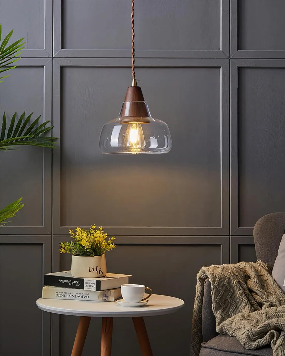 Hanglamp van notenhoutglas HL915