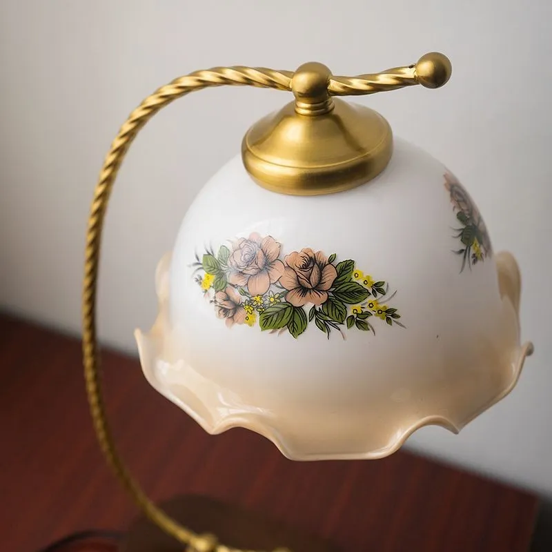 Mid Century Vintage Messing Glazen Bloem Tafellamp HL26