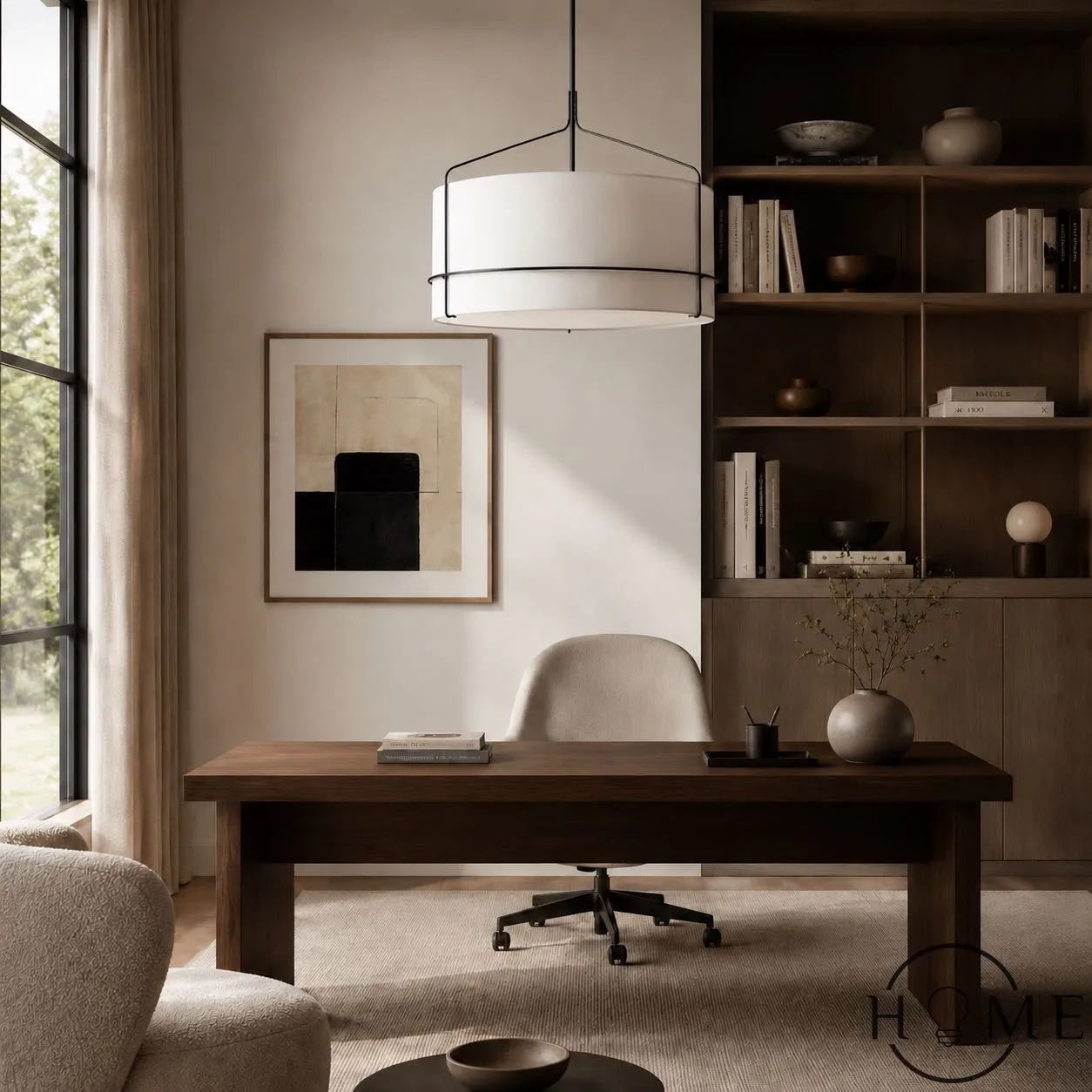 Horelia linnen hanglamp - Scandinavische trommelvormige hanglamp HL1491