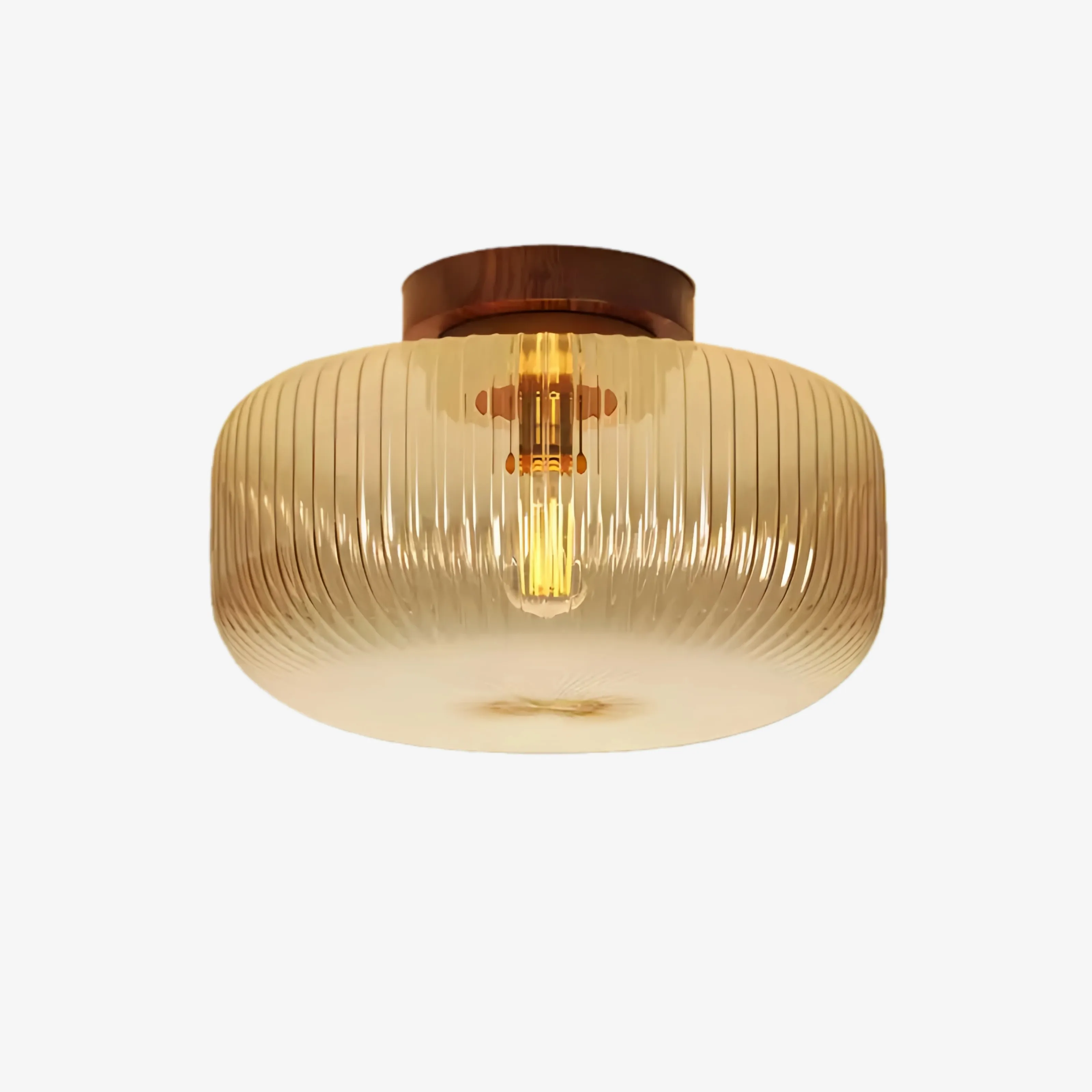 Amberflow Retro-Deckenleuchte in Bernsteinfarbe mit geriffeltem Glas – Runde Deckenleuchte für Flur und Eingangsbereich HL2434 | Deckenleuchte
