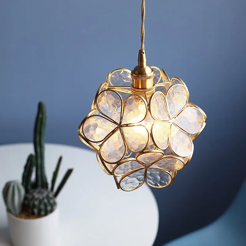 Romantische handgeblazen glazen bloemblad hanglamp HL47