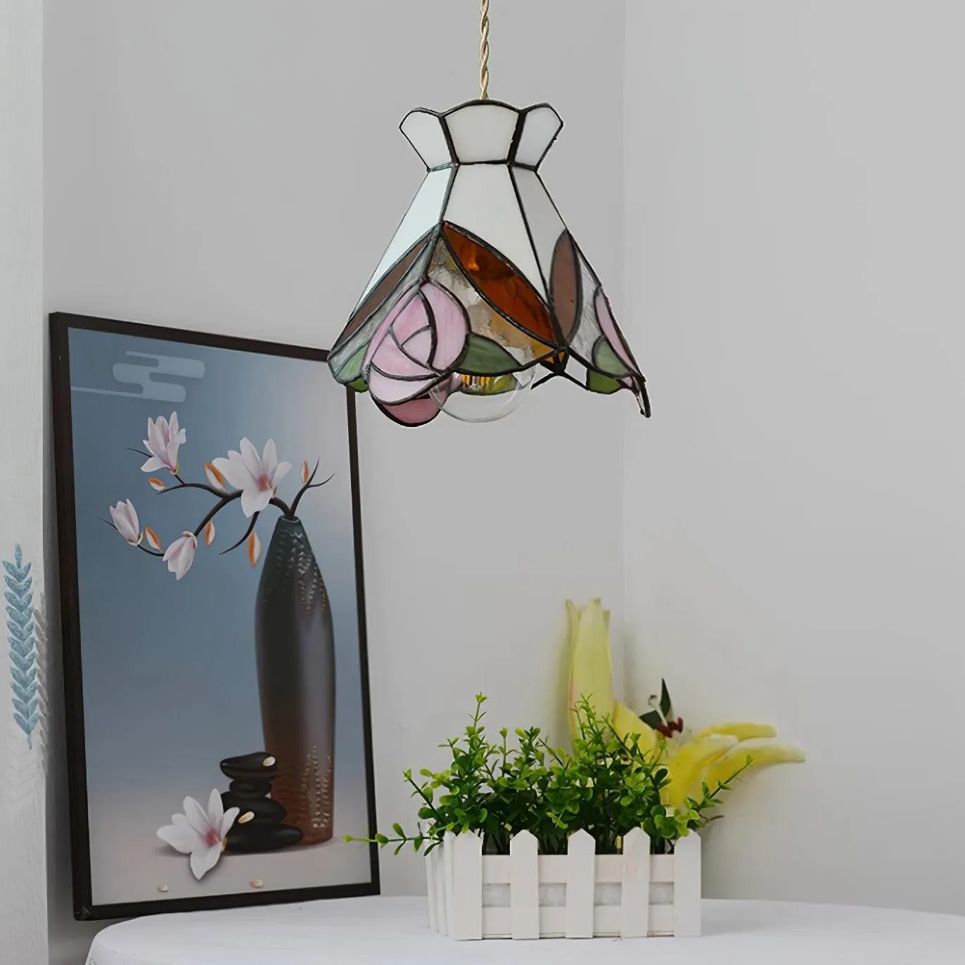 Franse Retro Rozen Glas-in-lood Hanglamp HL908
