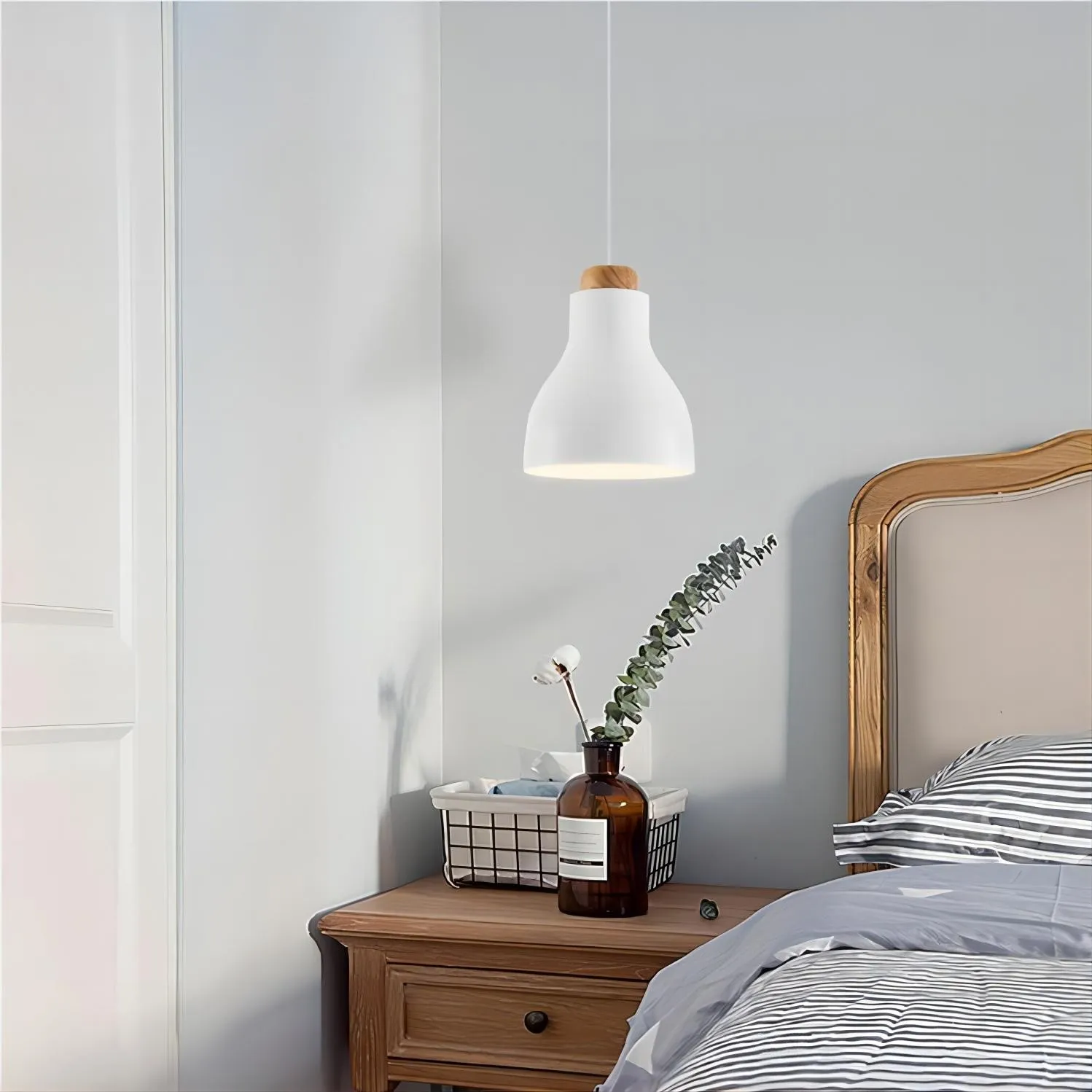 Nordic cilinder hanglamp met houten kop HL197