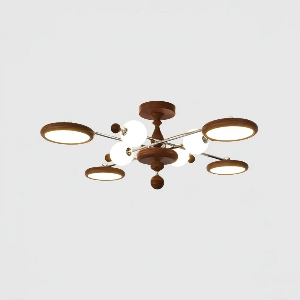 Walnoot Sputnik Plafondlamp - Retro Vertakte Lamp voor Slaapkamer HL1325