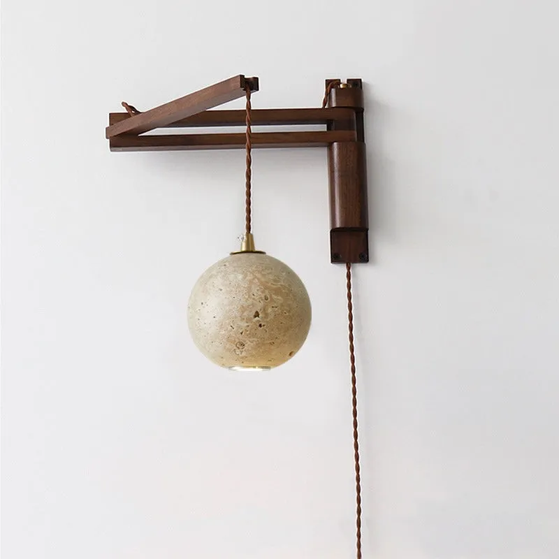 Traditionele Japanse houten travertijn bolvormige intrekbare opvouwbare wandlamp HL1111