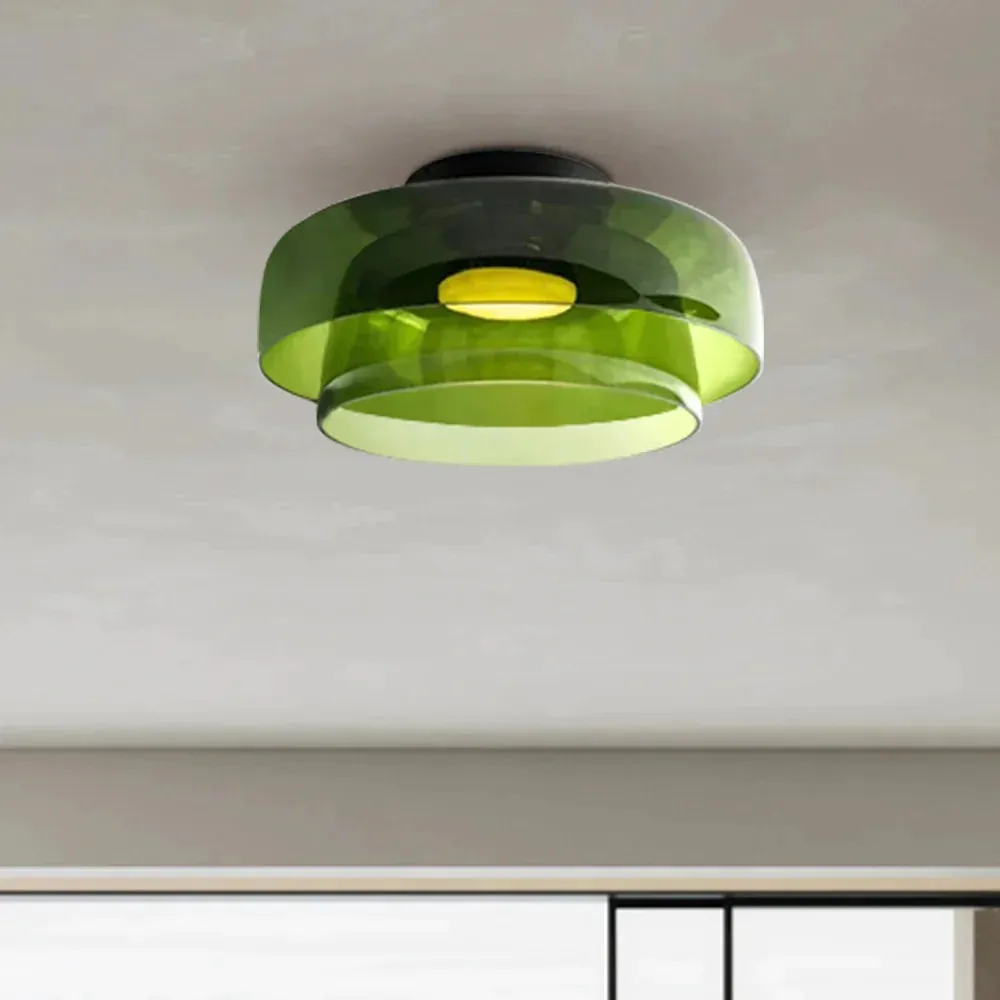 Scandinavische Glazen Schijf Plafondlamp - Noordse Macaron-stijl Lamp voor Woonkamers HL204