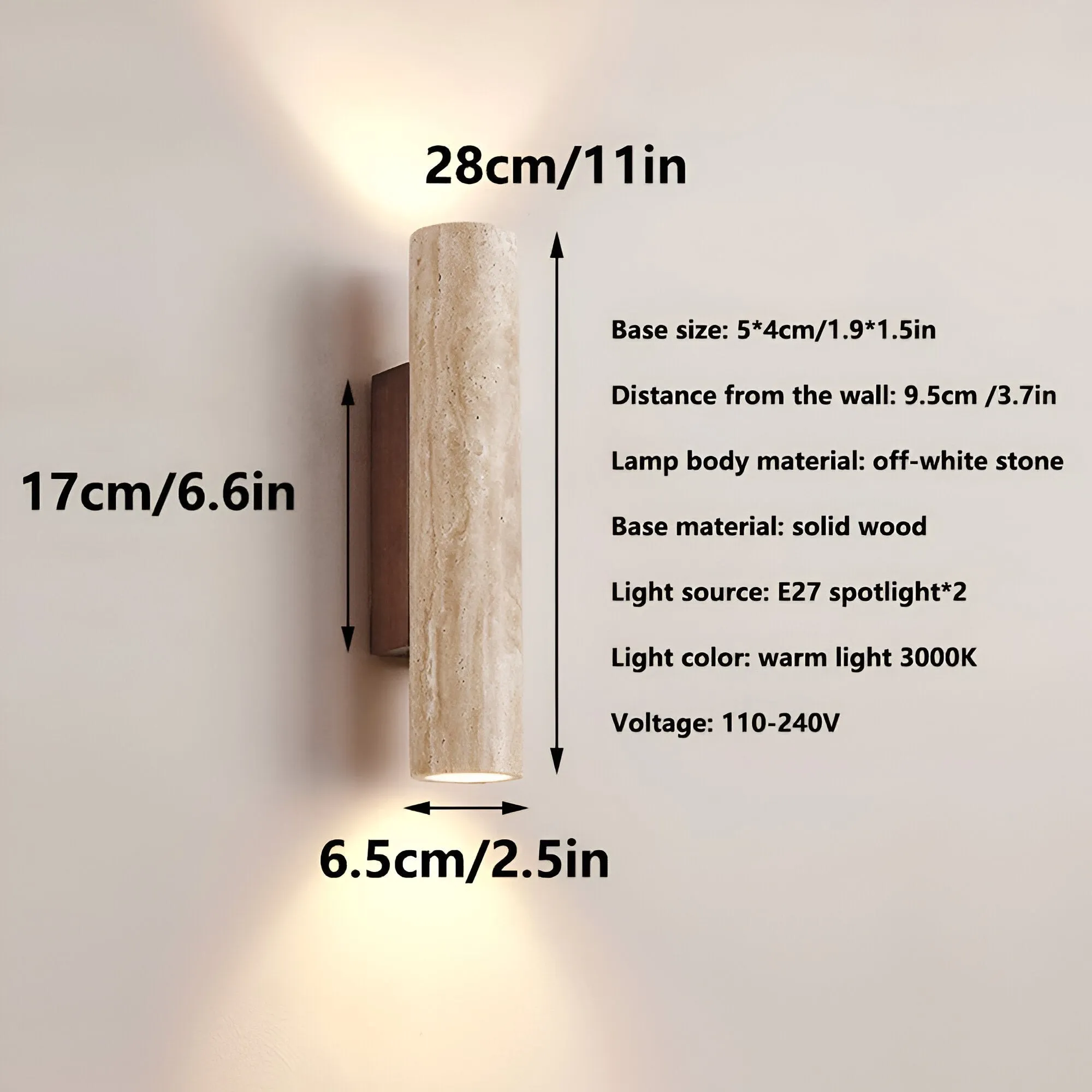 Japandi Tube Travertine Minimalistische Wandlamp HL1286