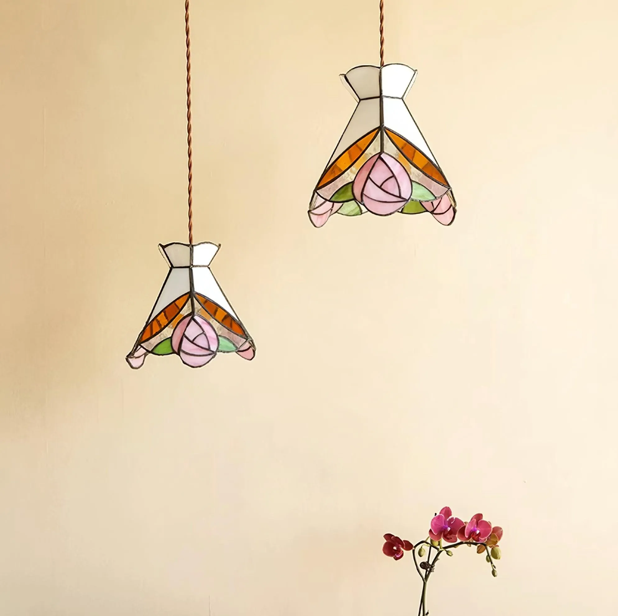 Franse Retro Rozen Glas-in-lood Hanglamp HL908