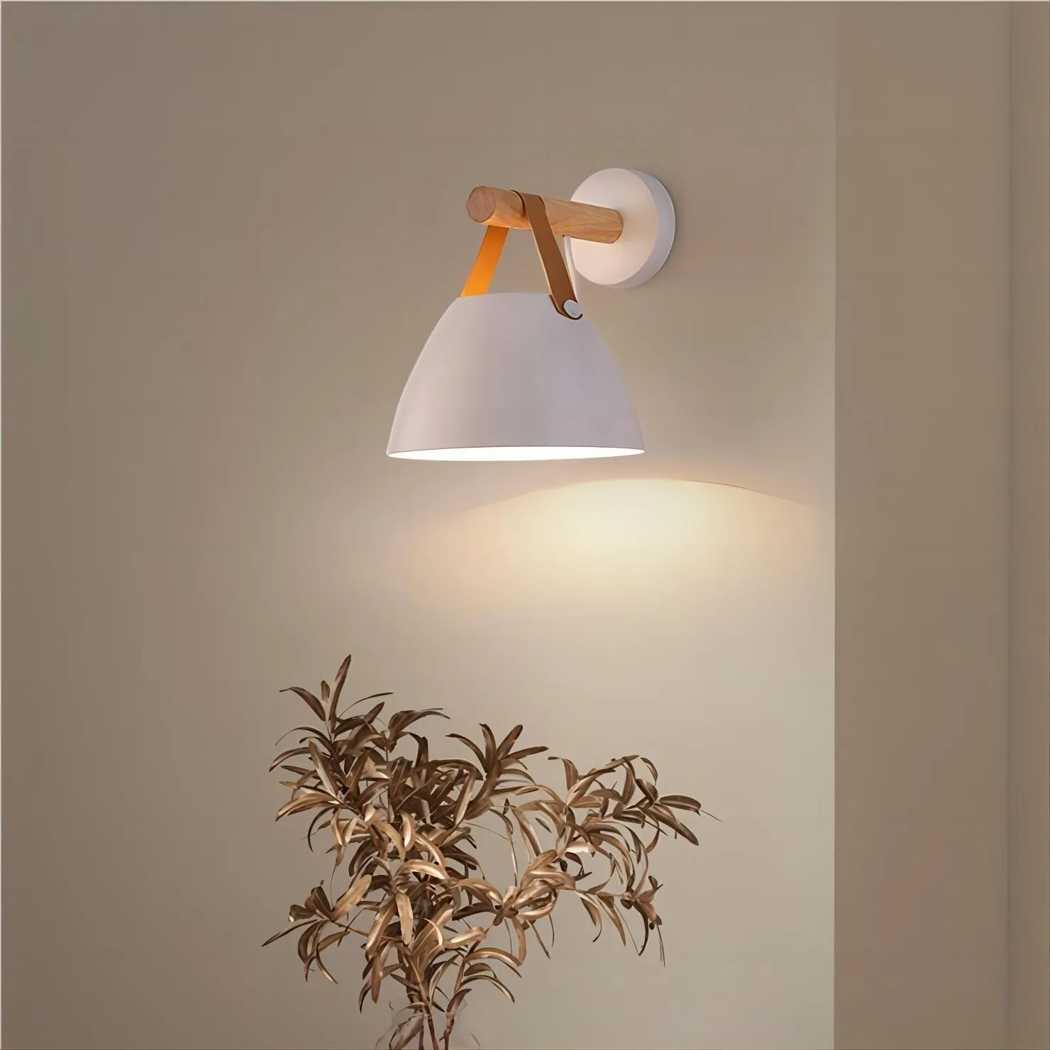 Scandinavisch design walnoothouten riemwandkandelaar HL89