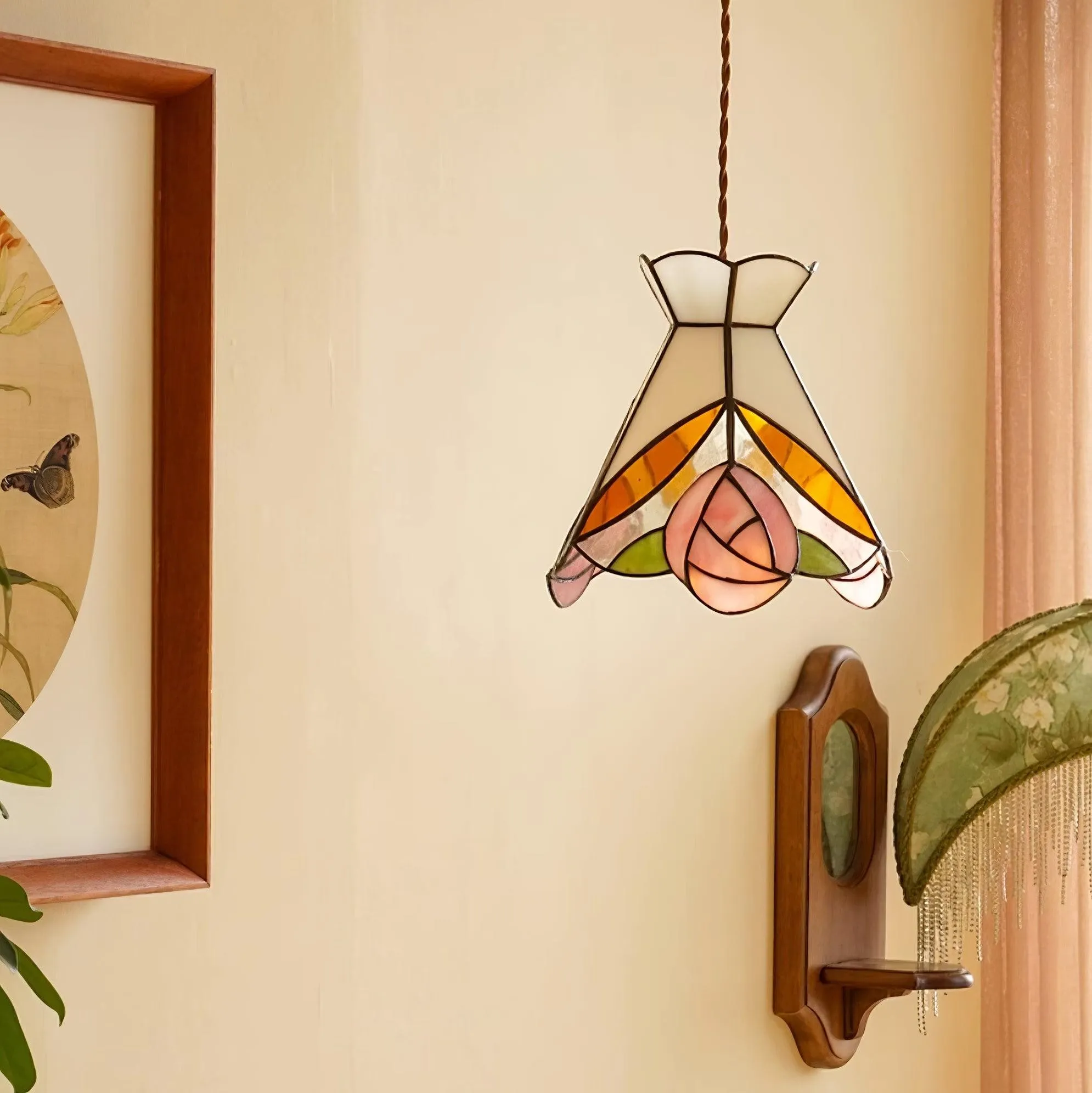 Franse Retro Rozen Glas-in-lood Hanglamp HL908