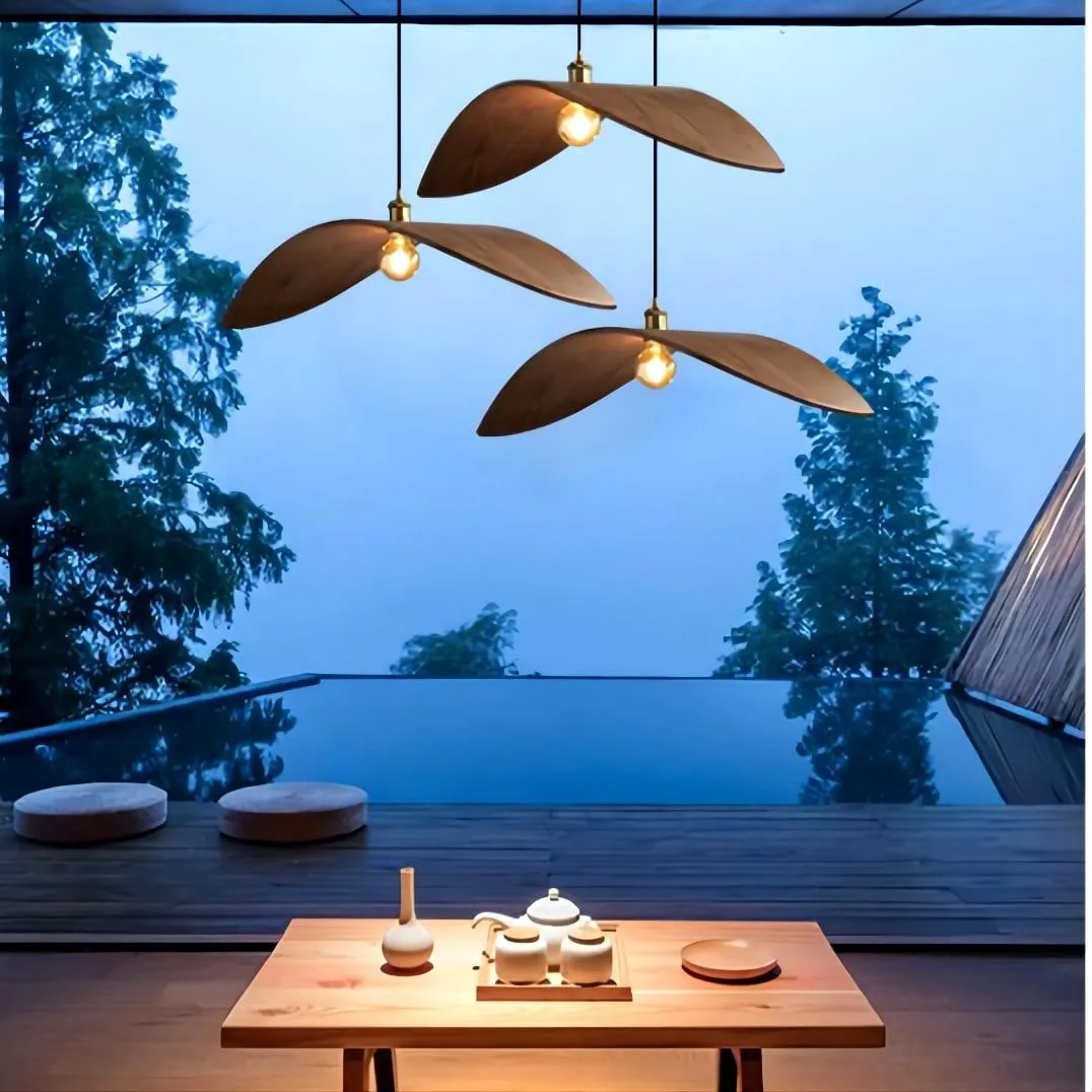 Curve houten hanglamp met vliegend blad HL132