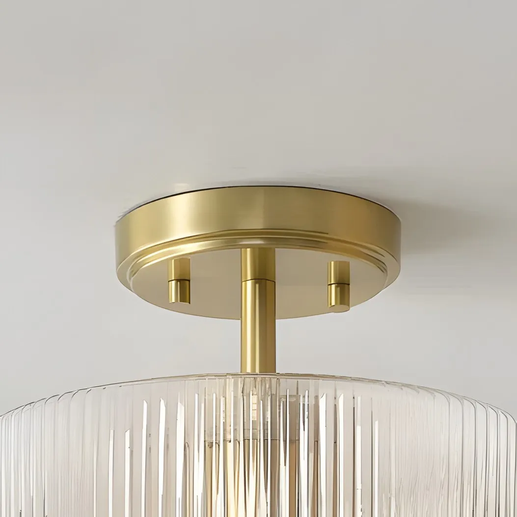 Rivora plafondlamp met ribbels en glazen kap - Moderne plafondlamp in landelijke stijl voor slaapkamer en hal HL2427