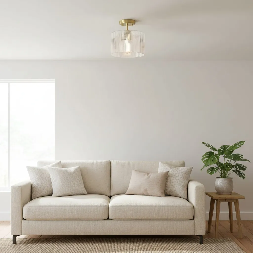Rivora plafondlamp met ribbels en glazen kap - Moderne plafondlamp in landelijke stijl voor slaapkamer en hal HL2427