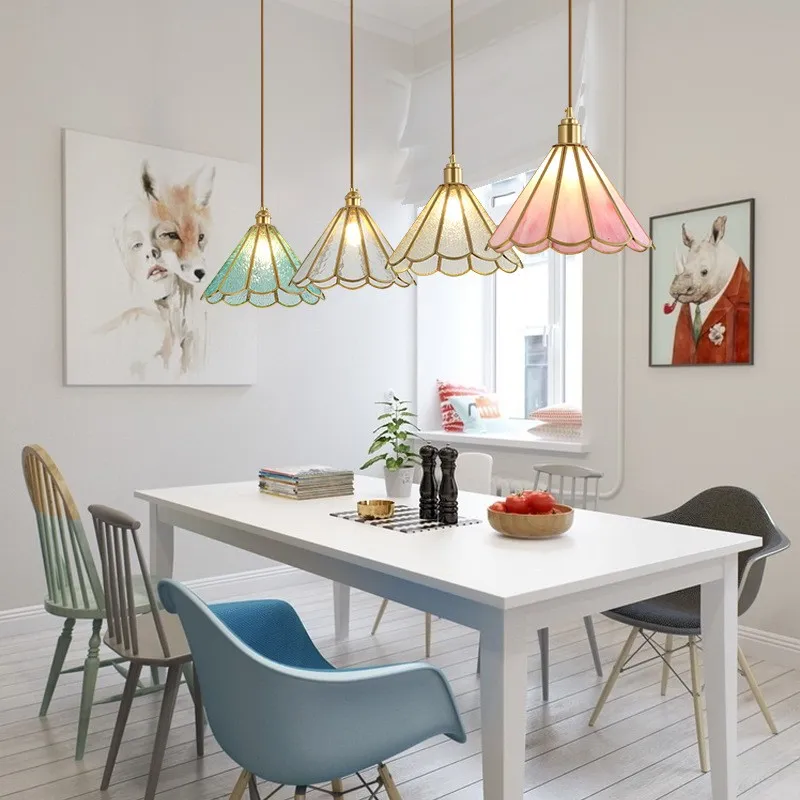 Romantische Retro Messing Glazen Hanglamp HL66