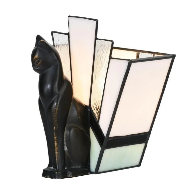 TF Felix Tafellamp - Art Deco Design met Glazen Kap en Kattenbeeldje voor Woonkamer of Slaapkamer HL2183