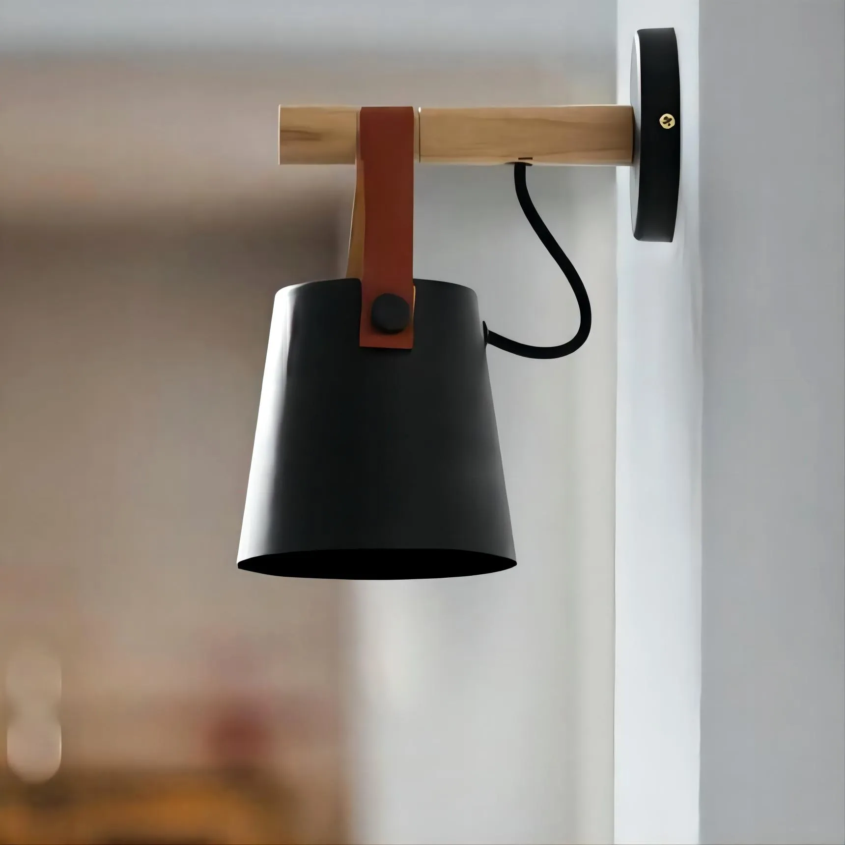 Scandinavische houten riememmer wandlamp HL62