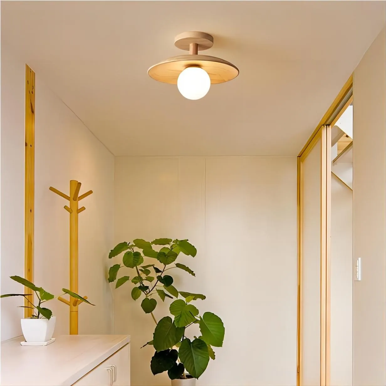 Rustieke Plafon houten glazen plafondlamp HL93