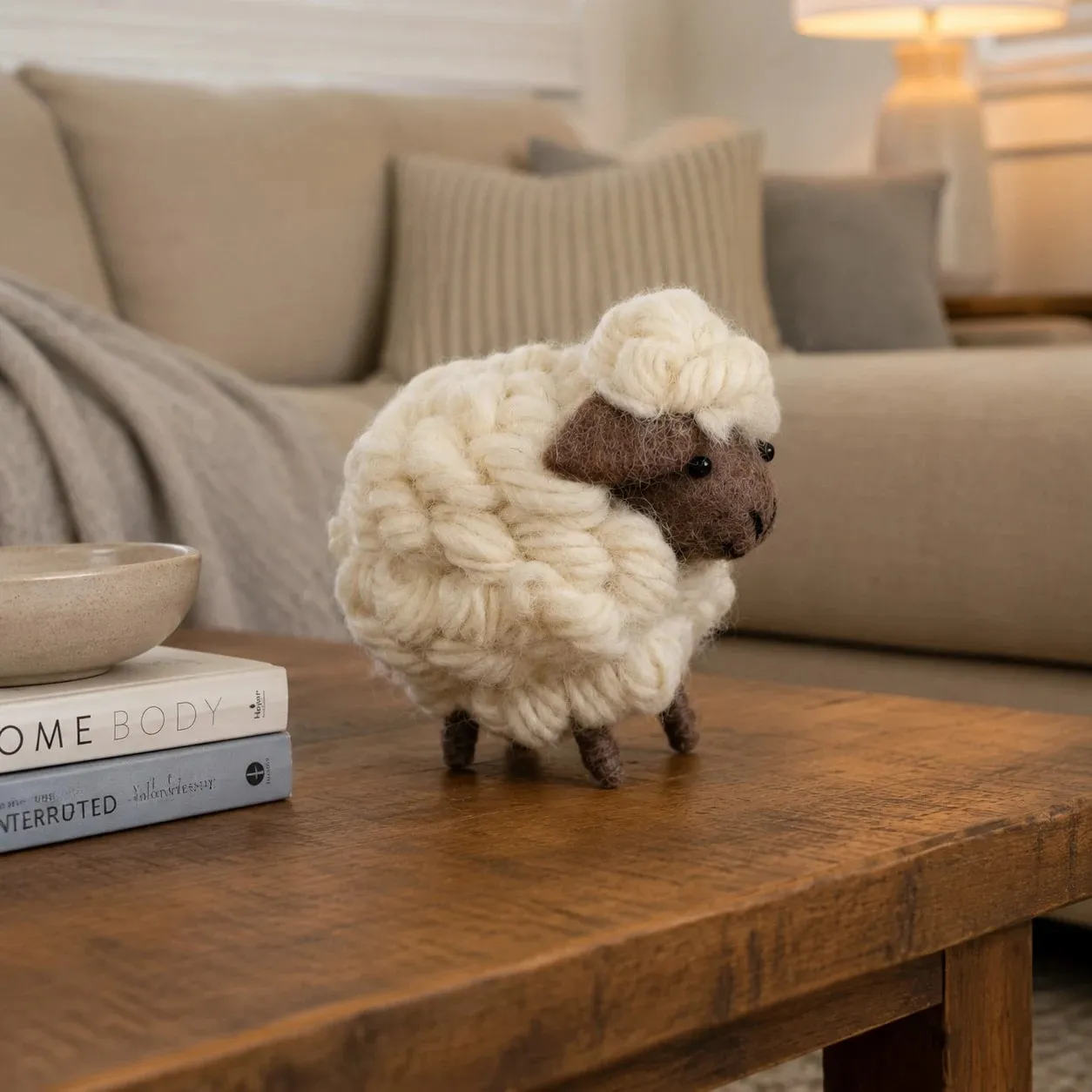 handmade wool felt sheep figurine
