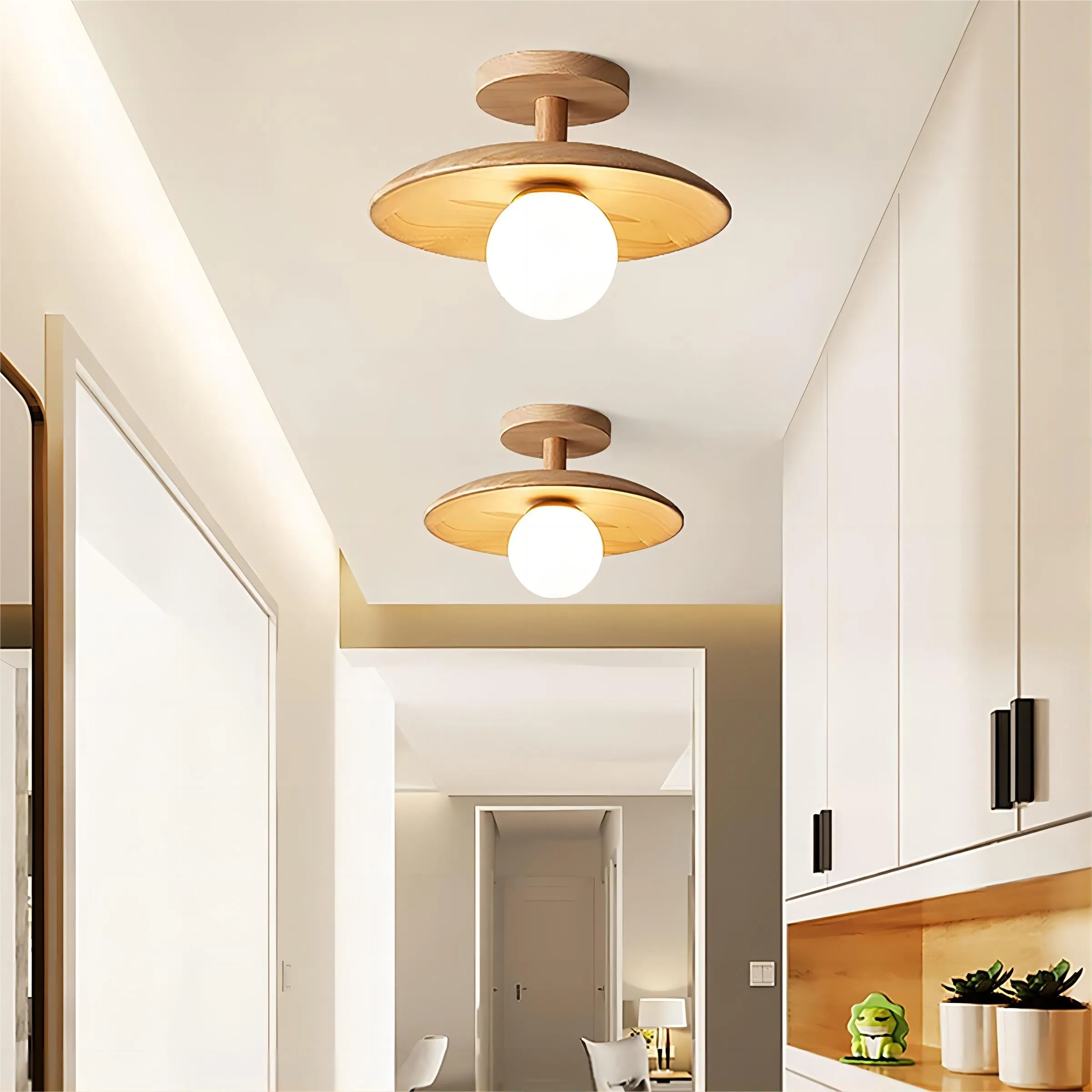 Rustieke Plafon houten glazen plafondlamp HL93