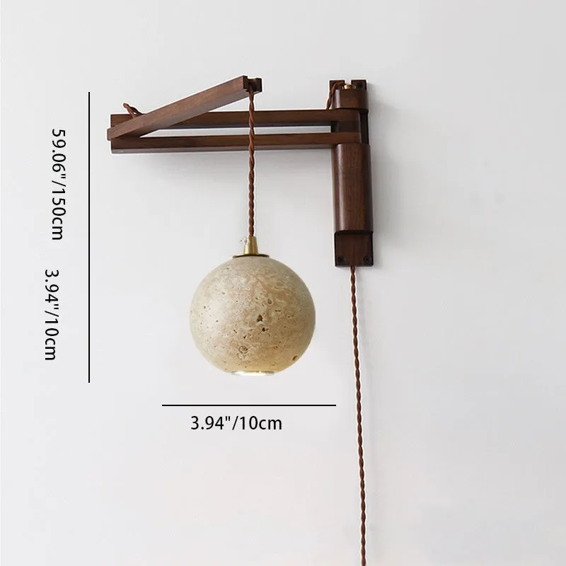 Traditionele Japanse houten travertijn bolvormige intrekbare opvouwbare wandlamp HL1111