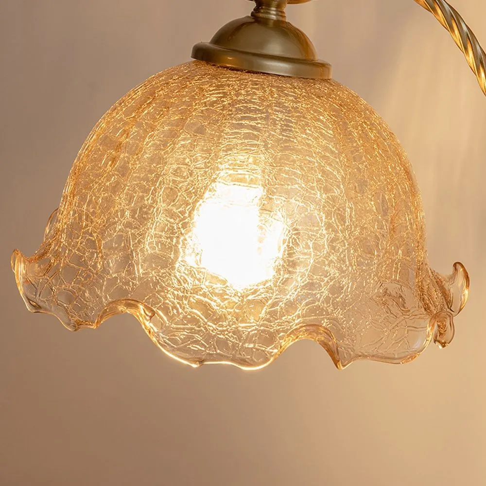 Mid Century Vintage Messing Glazen Bloem Tafellamp HL26