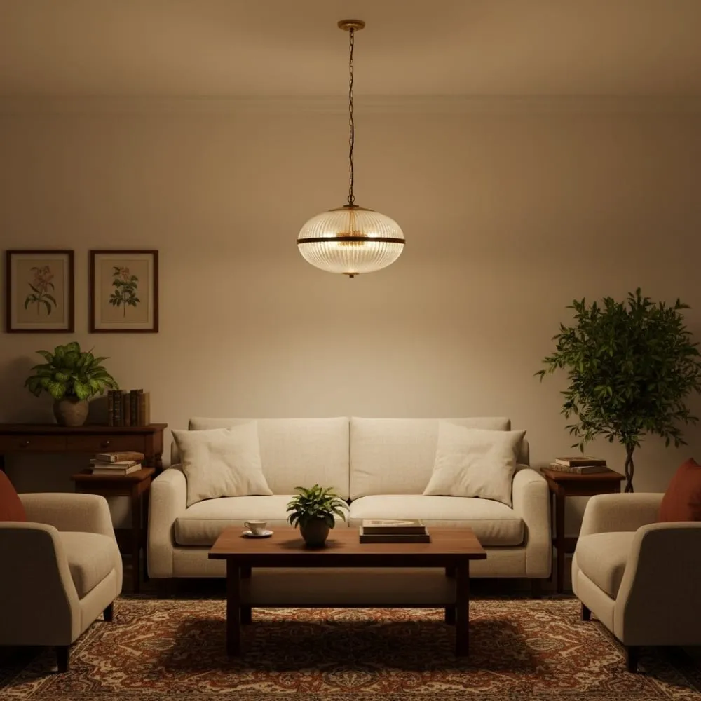 Luntra Moderne hanglamp met meerdere lichtpunten en getextureerd glas voor slaapkamers en gangen HL2147