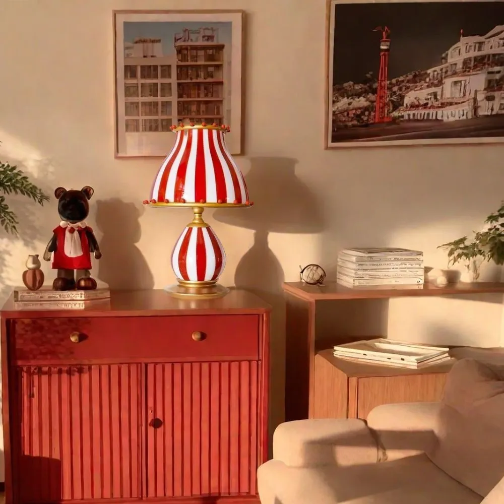 Circus tafellamp - Rood-Witte Strepen Metalen Design HL1048