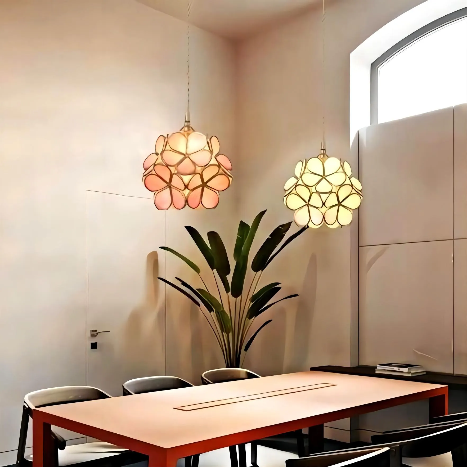 Romantische handgeblazen glazen bloemblad hanglamp HL47