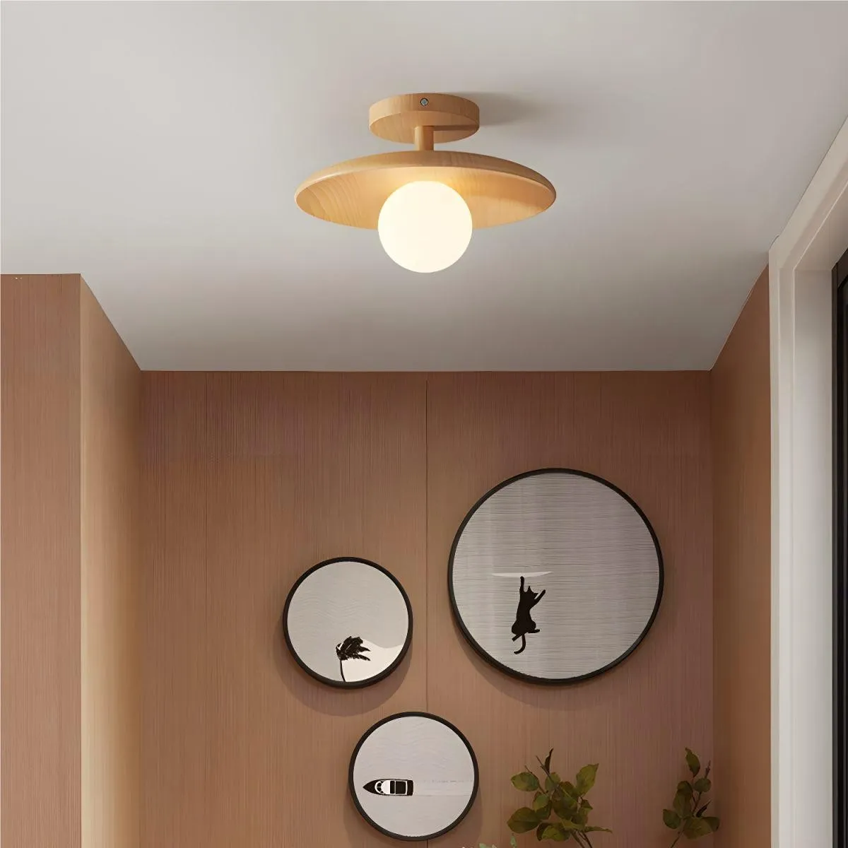 Rustieke Plafon houten glazen plafondlamp HL93
