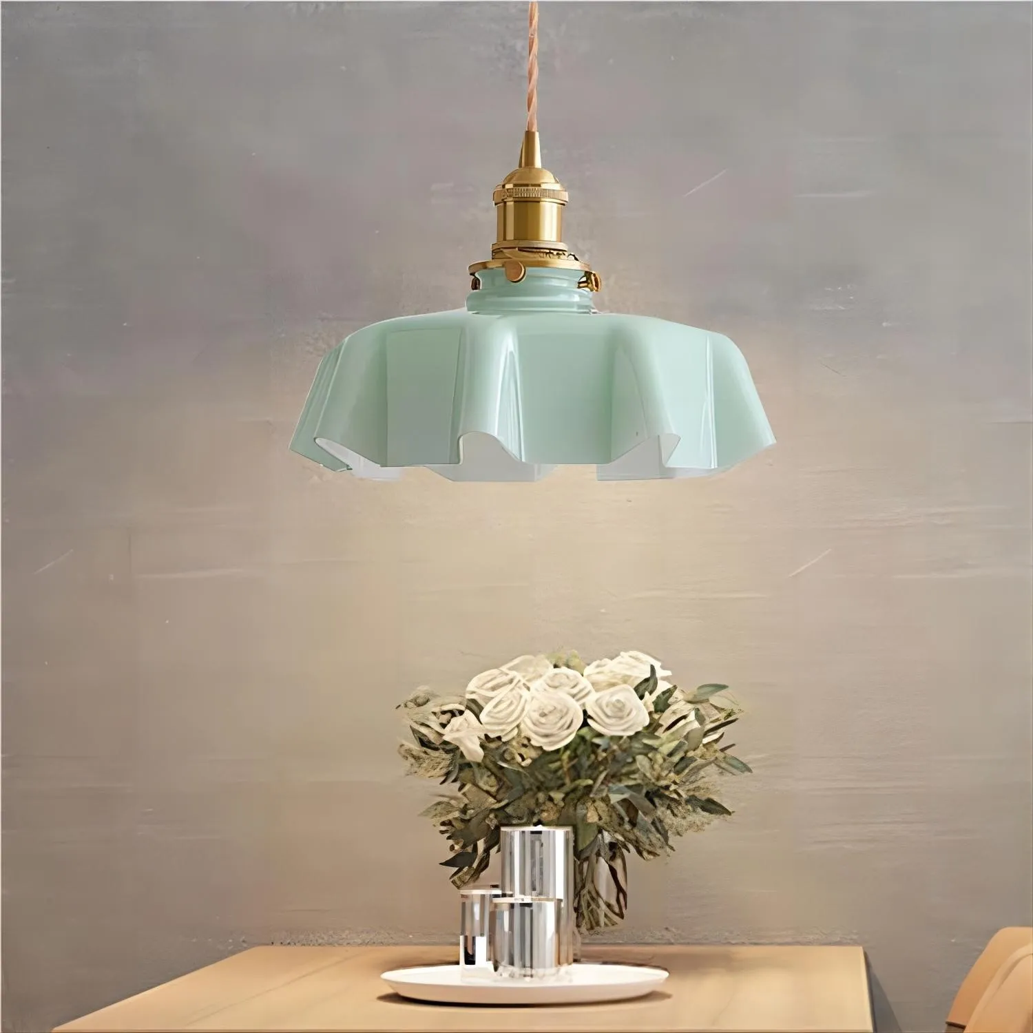Retro Glazen Bloem Crème Hanglamp HL183