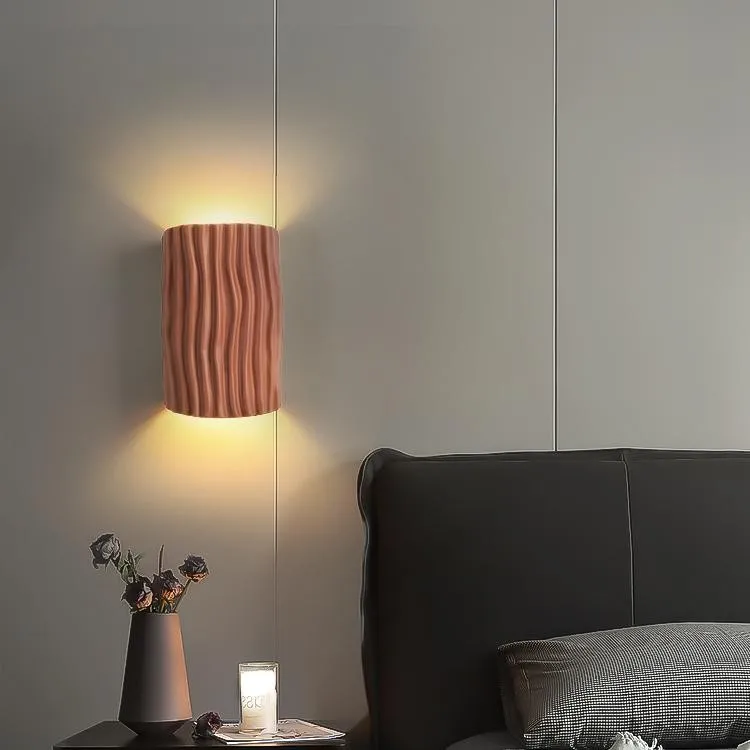 Cilinder geribbelde wandlamp van hars HL224