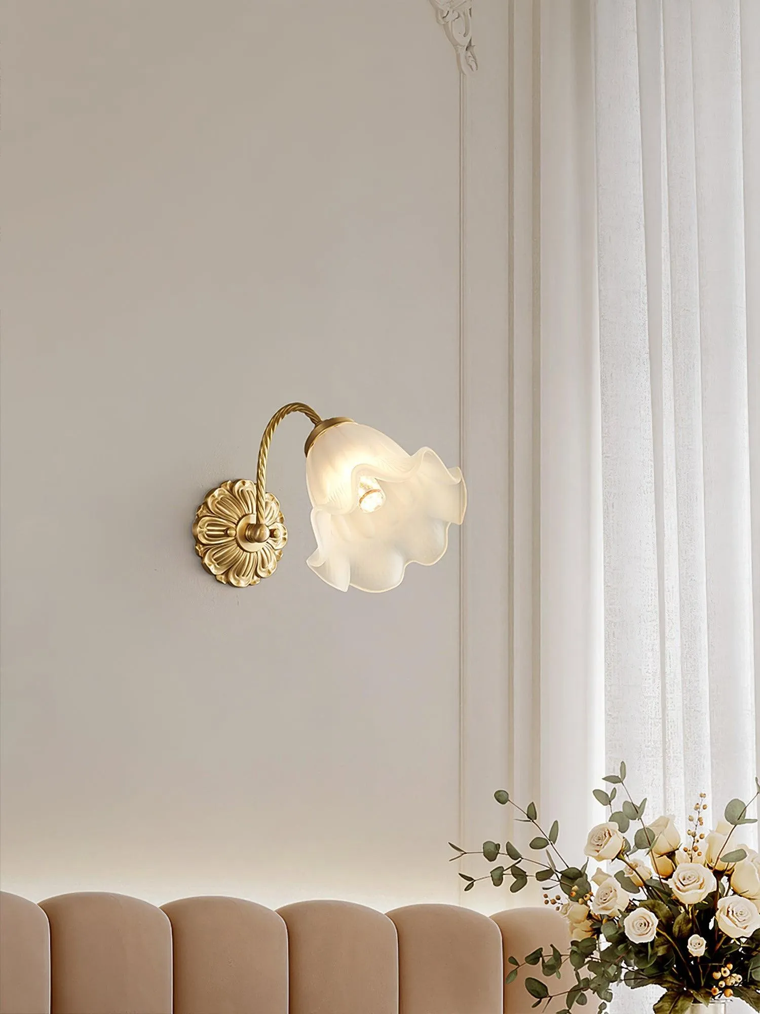 Nordic Modern Retro Elegant Bloem Messing Glas Wandlamp HL393