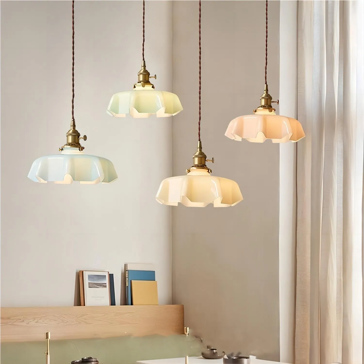 Retro Glazen Bloem Crème Hanglamp HL183